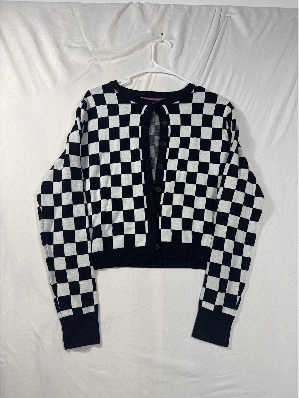 Edikted Black and White Checkerboard Cardigan Sweater Medium